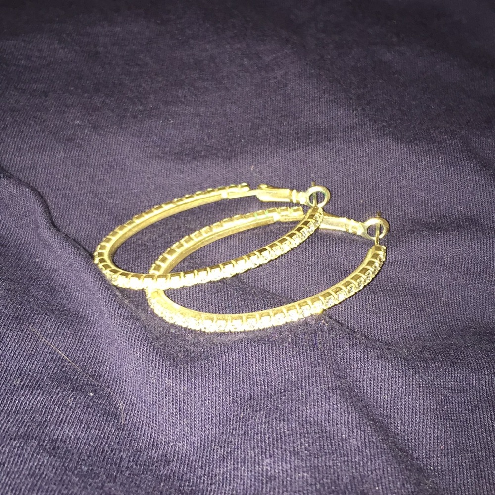 Large oval cubic zirconia silver hoops